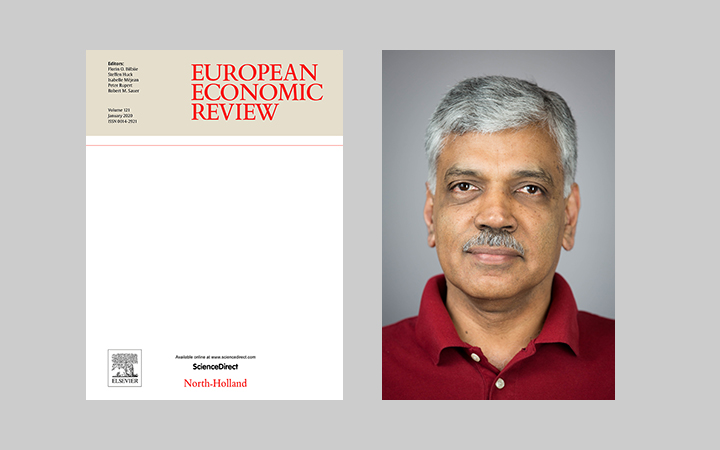 Side-by-side image of the cover of the January 2020 issue of the European Economic Review and a portrait of B. Ravikumar